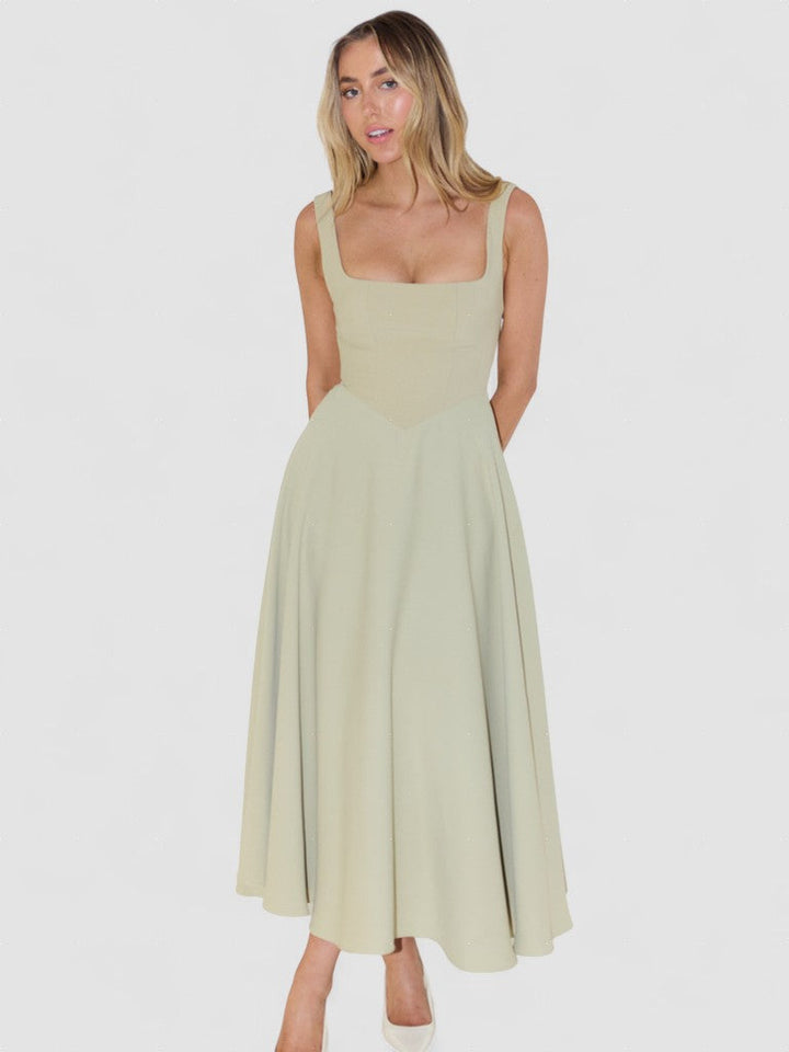 Fioren – Rochie Midi de Damă Elegantă cu Decolteu Pătrat