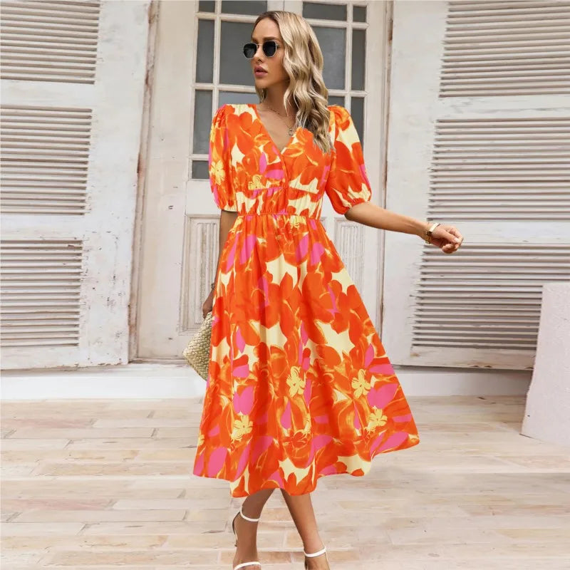 Kristien – Rochie Midi Elegantă de Damă cu Decolteu în V Verde