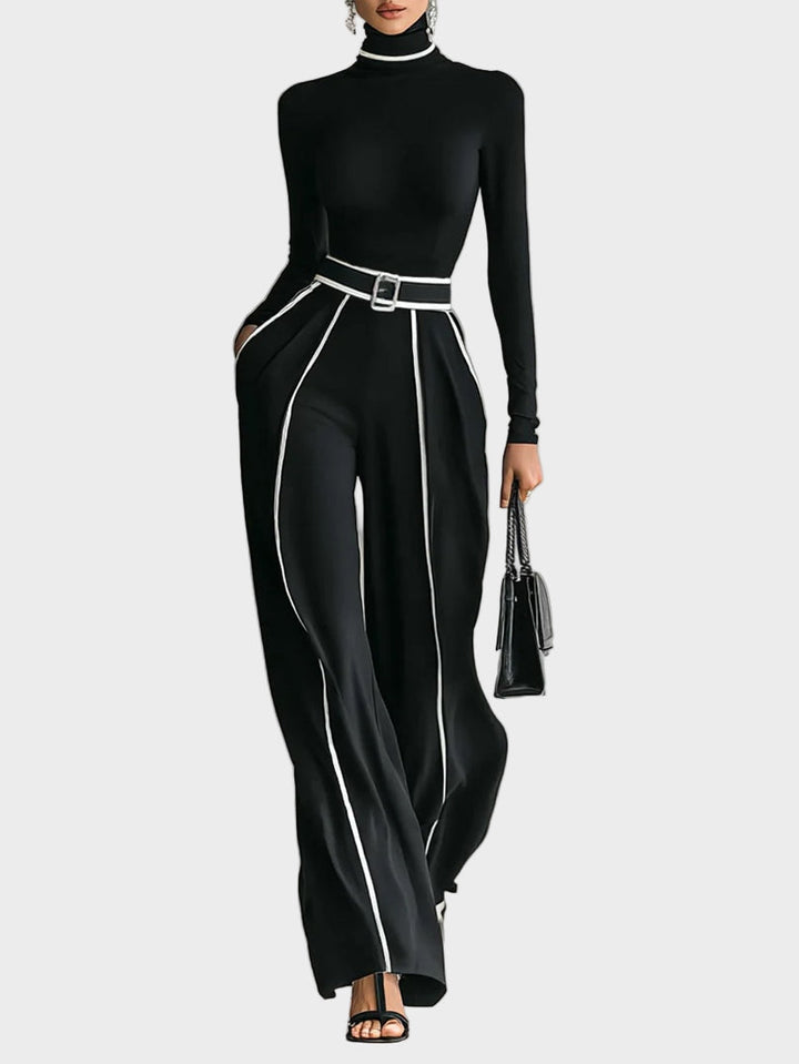 Emma | Set elegant din două piese cu guler înalt și pantaloni largi