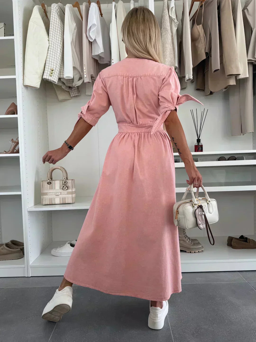 Luise – Rochie de Damă Denim Elegantă cu Detalii Strălucitoare